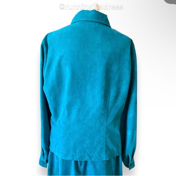 Vintage New Frontier Teal Suede 2-Piece Set Beaded Shirt Jacket & Midi Skirt L - Picture 5 of 16